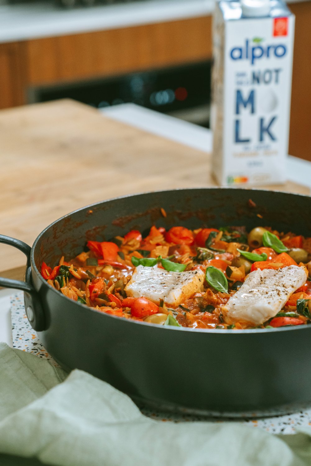 One pot orzo met witte vis