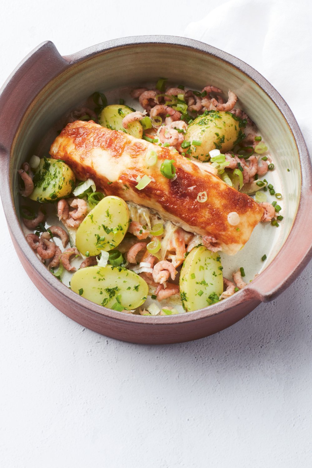 Ovenschotel met zalm en krielaardappelen