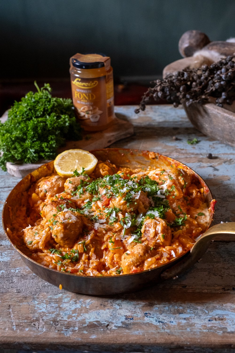 One pot orzo met kippengehaktballetjes