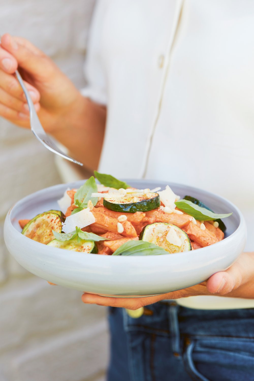Pasta met puntpaprika en ricotta
