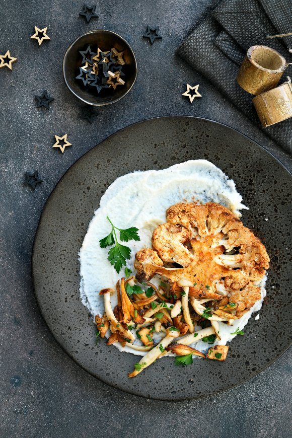 Bloemkoolsteak met gebakken champignons