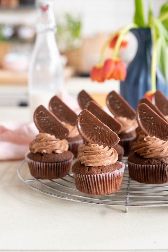 Chocolade cupcakes met sinaasappel