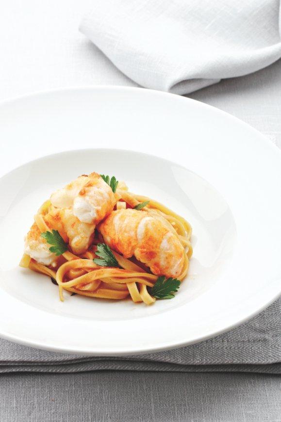 Gebakken langoustines met pasta