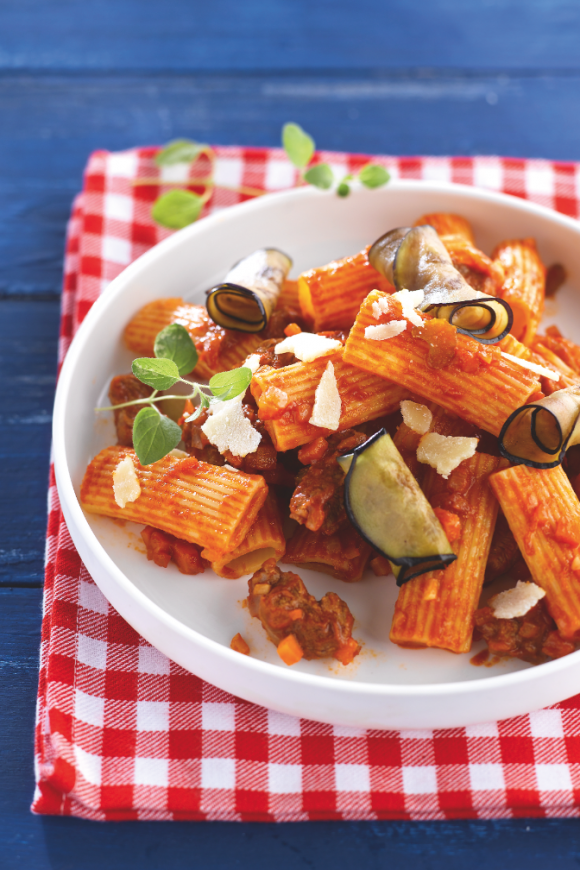 Rigatoni met lam en aubergine