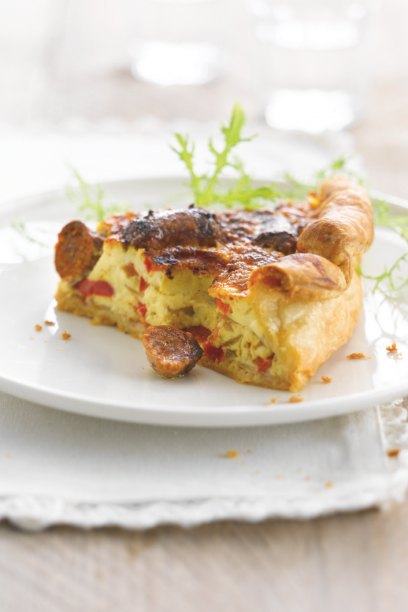 Quiche met merguezworstjes en paprika