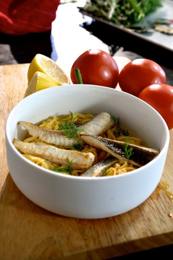 Fettucine met venkelsalade en vissoep 