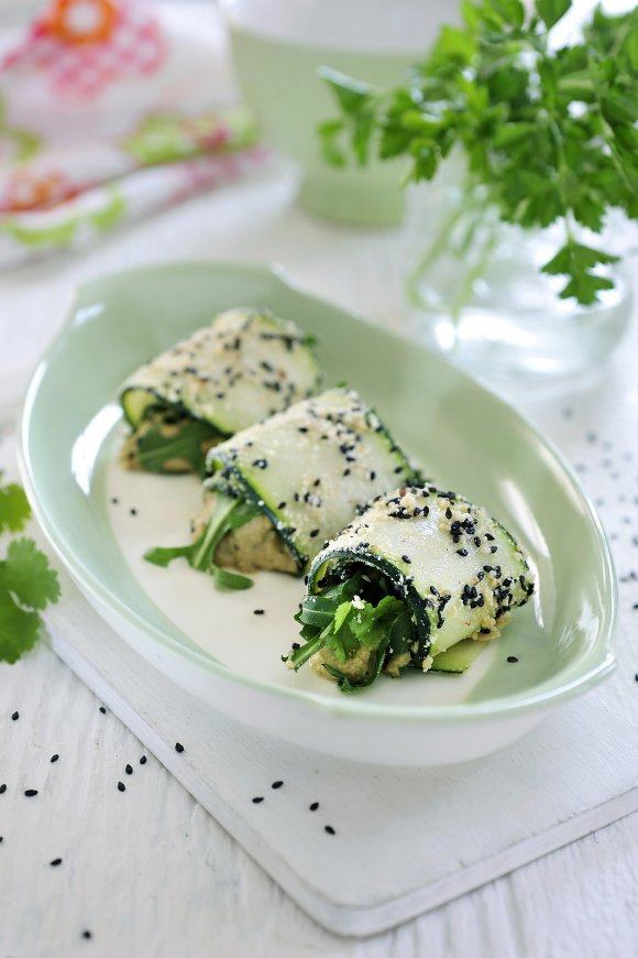 Cannelloni van courgette met crème van cashewnoten