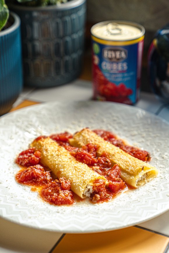 Gegratineerde cannelloni met ricotta en rundsvlees