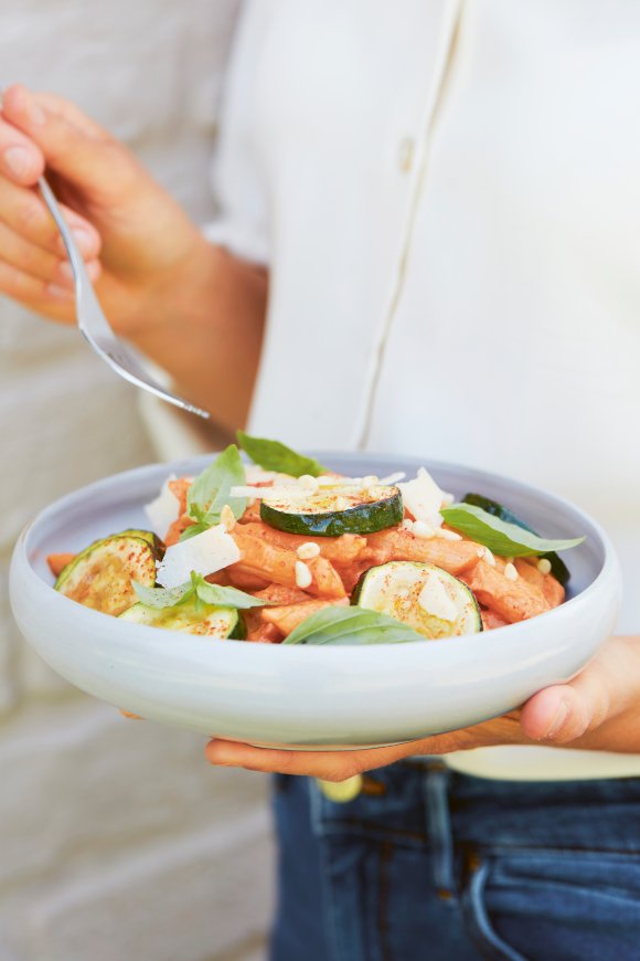 Pasta met puntpaprika en ricotta
