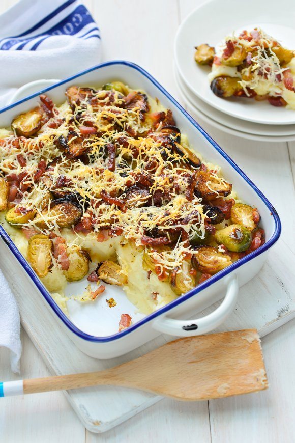 Spruitjesgratin met spekjes