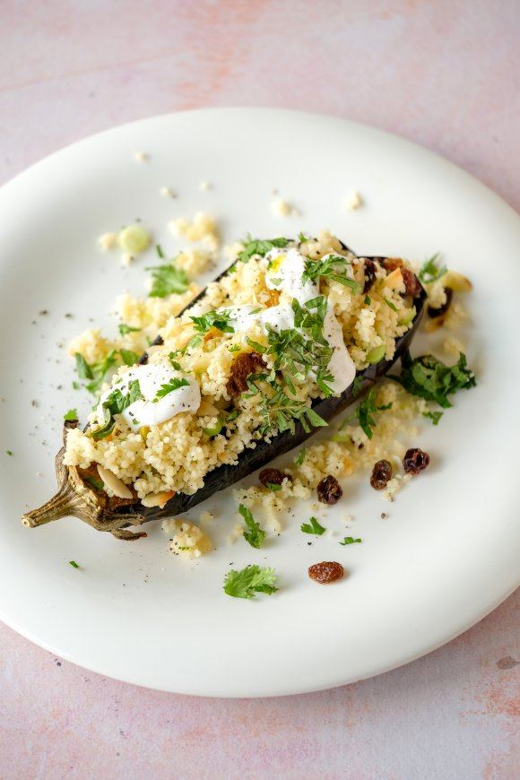 Gemarineerde aubergines met couscous