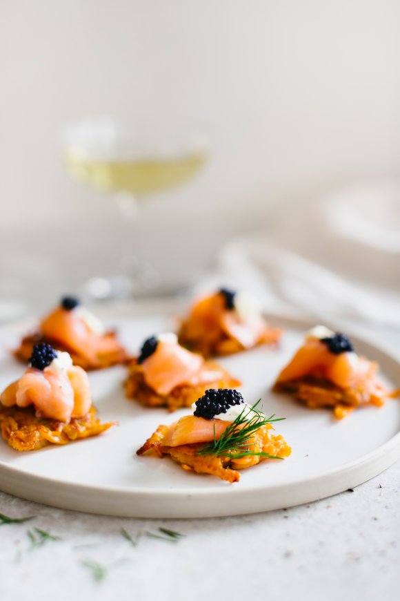 Rösti van zoete aardappel met gerookte zalm