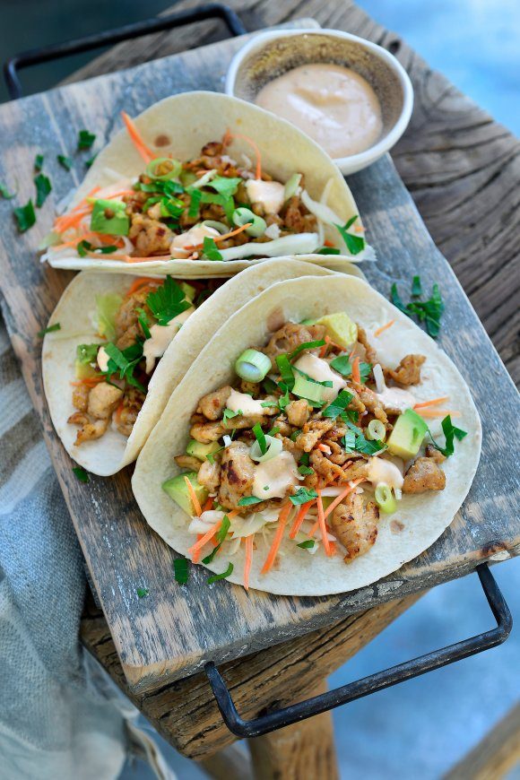 Taco's met kippengehakt en chipotle mayo