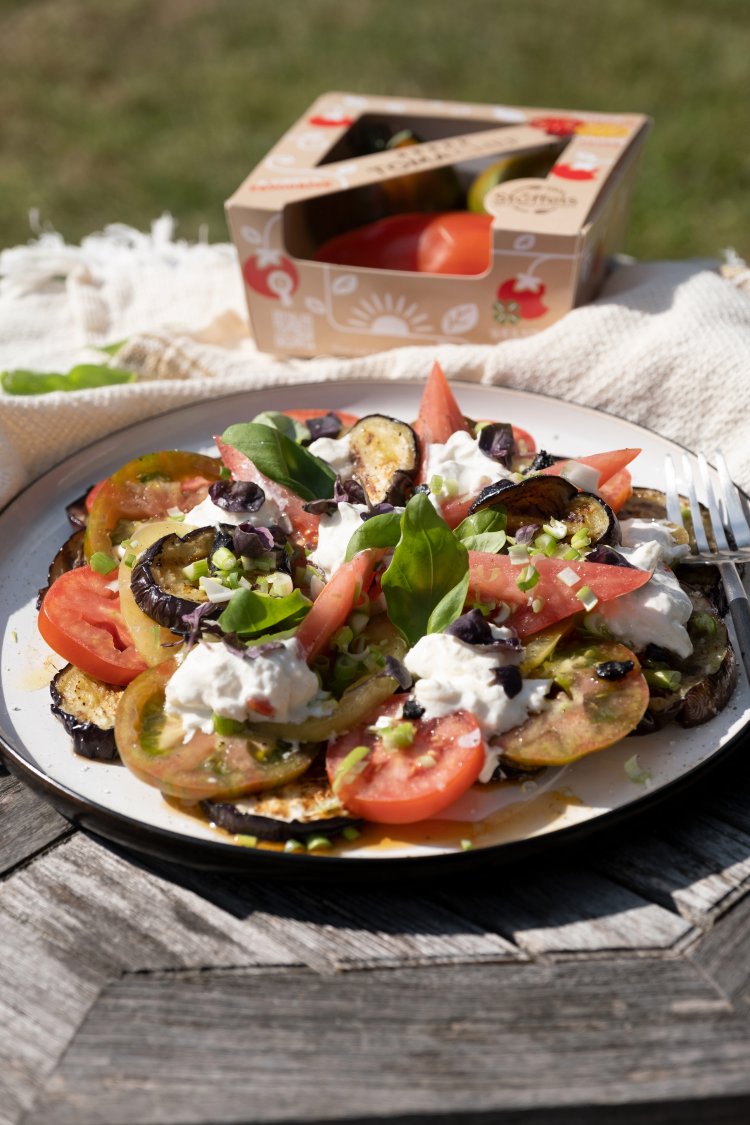 Recept "Gegrilde aubergine met burrata" njam!